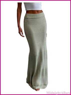 Knitted Bodycon Maxi Skirt Low Rise Elastic Waist Long Summer Skirt